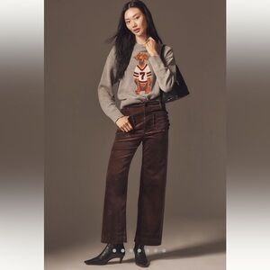 The Colette Scallop Pocket Corduroy Crop Wide-Leg Pants by Maeve in dark mink